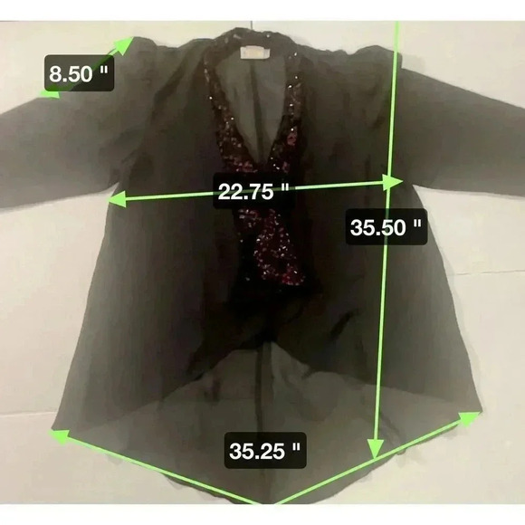 Lori Max II Sheer Jacket Womens Size‎ 12 Black With Black & Burgundy Sequins - Picture 6 of 6